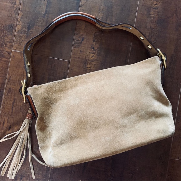 COACH suede hobo Taupe / tan purse w/tassel - Picture 4 of 13